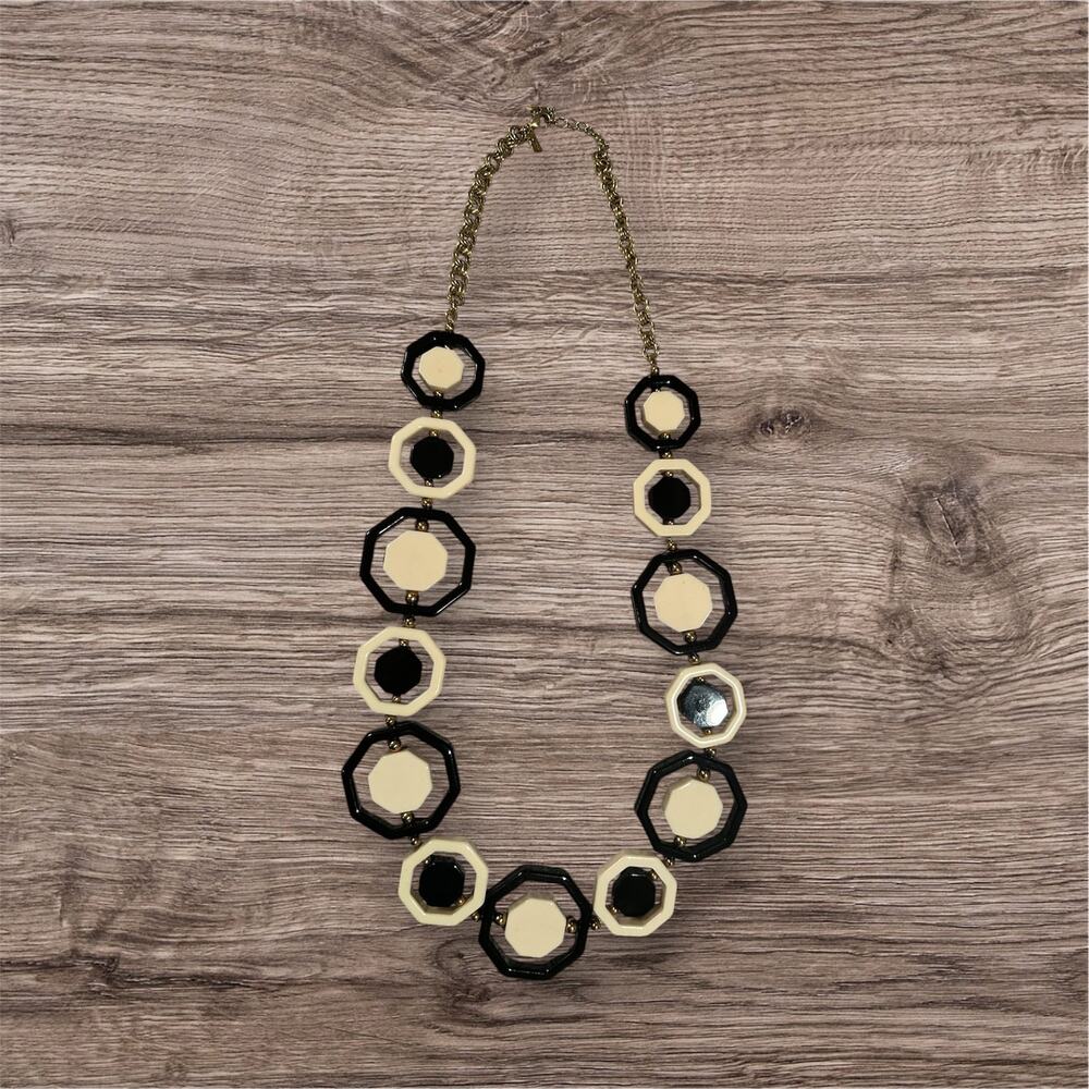 Vintage Kate Spade Florence Broadhurst Octagon Black Cream Statement Necklace